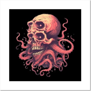 Octopus Tentacle Retro Skull Posters and Art